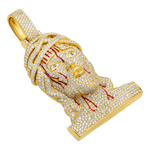 Side view of 14K Yellow Gold Jesus Pendant – Iced Out with 12.60 Carats of Round-Cut Diamonds and Dripping Crown Detail