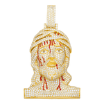 Close-up of 14K Yellow Gold Bleeding Jesus Head Pendant – Fully Iced 12.60 Carat Round Diamond Religious Piece