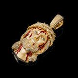 14K Yellow Gold Bleeding Jesus Head Pendant | 3.60 Carat Round-Cut Diamond