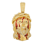 Close-up of 14K Yellow Gold Bleeding Jesus Pendant – Iced Out Face with 3.60 Carat Diamonds