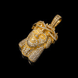 14K Yellow Gold Ice-out Jesus Head Pendant | 2.15 Carat Round-Cut Diamond