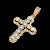 14k Yellow Gold Halo Royal Cross Pendant | 3.65 Carat Round-Cut Diamond