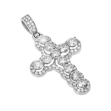 Side view of 14K White Gold Diamond Royal Cross Pendant – 3.65 CT Round-Cut Stones with Halo Design