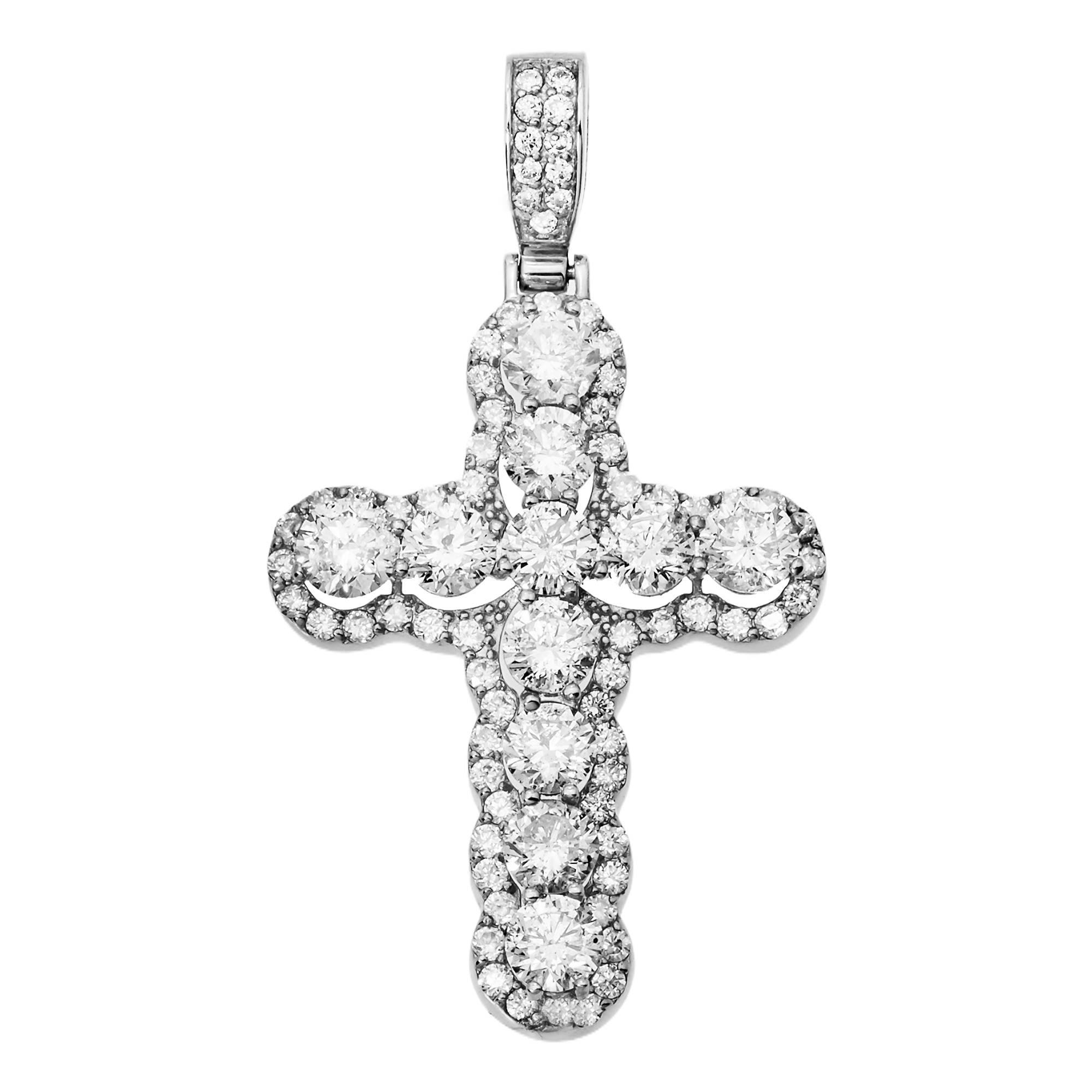 Close-up of 14K White Gold Halo Cross Pendant – Iced Out 3.65 Carat Round Diamonds with Luxury Finish