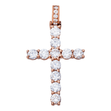 Close-up of 14K Rose Gold Cross Pendant – 2.93 CT Prong Set Round Diamonds with Elegant Shine
