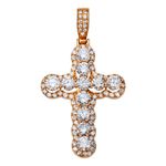 Close-up of 14K Rose Gold Halo Cross Pendant – Iced Out with 2.41 Carats of Round-Cut Diamonds
