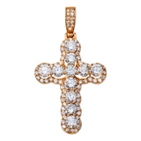 Close-up of 14K Rose Gold Halo Cross Pendant – Iced Out with 2.41 Carats of Round-Cut Diamonds