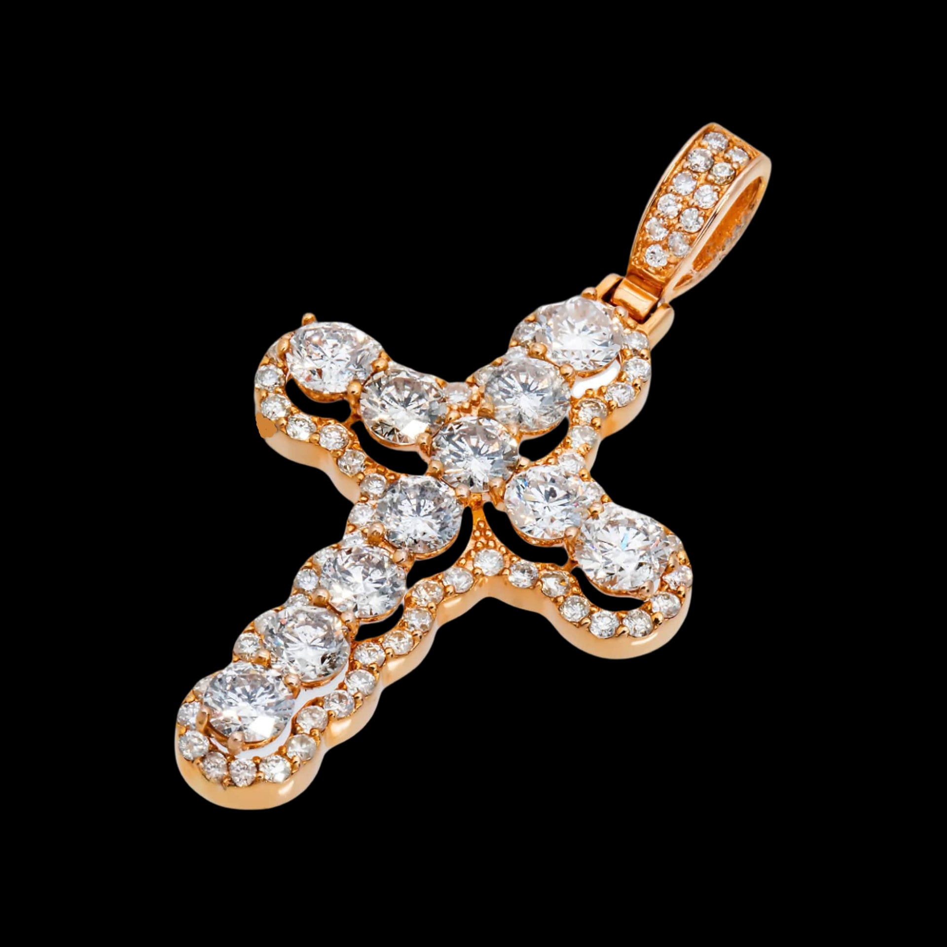 14k Rose Gold Halo Royal Cross Pendant | 2.41 Carat Round-Cut Diamond
