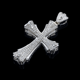 14K White Gold Orthodox Cross Pendant | 1.50 Carat Round-Cut Diamond