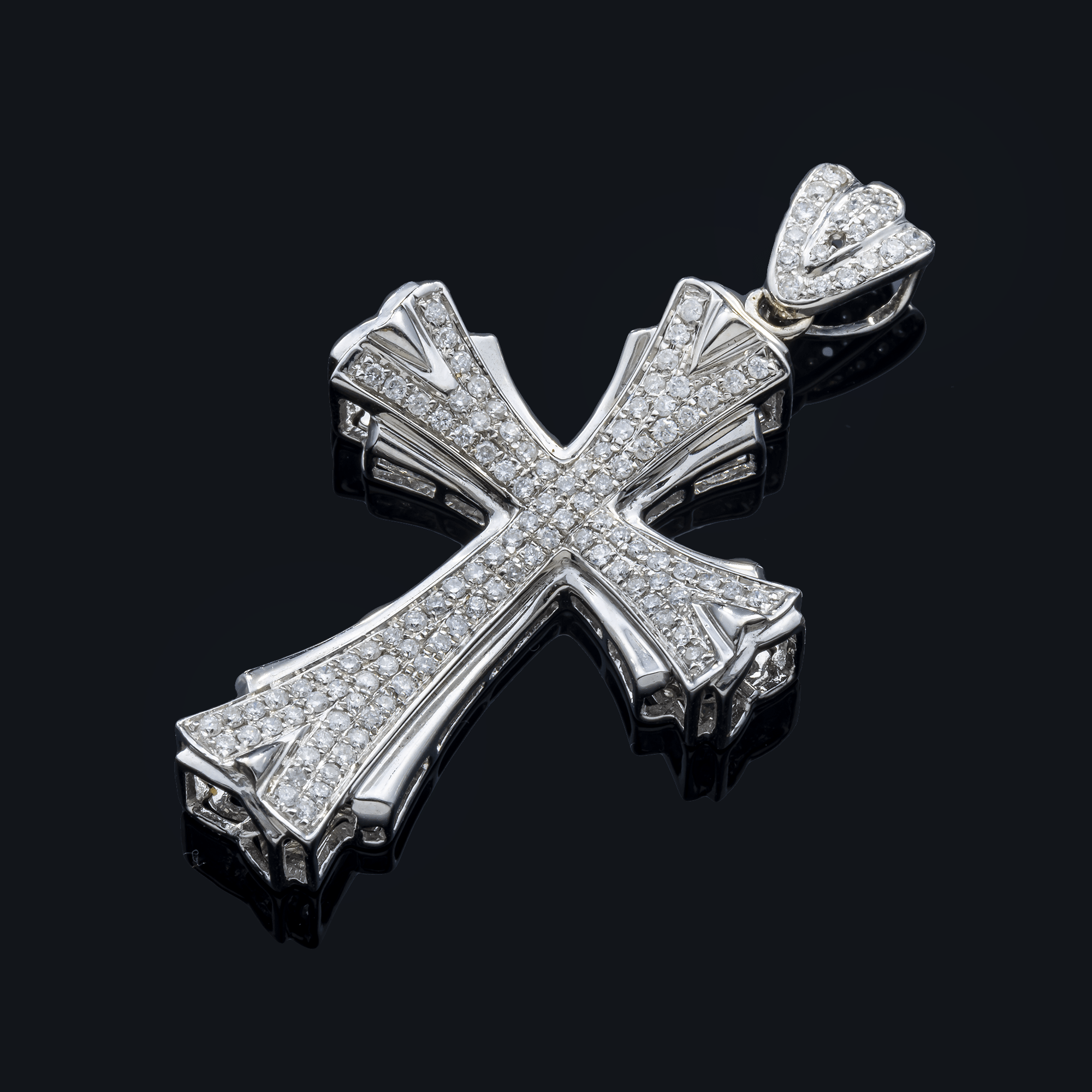 14K White Gold Orthodox Cross Pendant – 1.50 Carat Round-Cut Diamond Religious Necklace