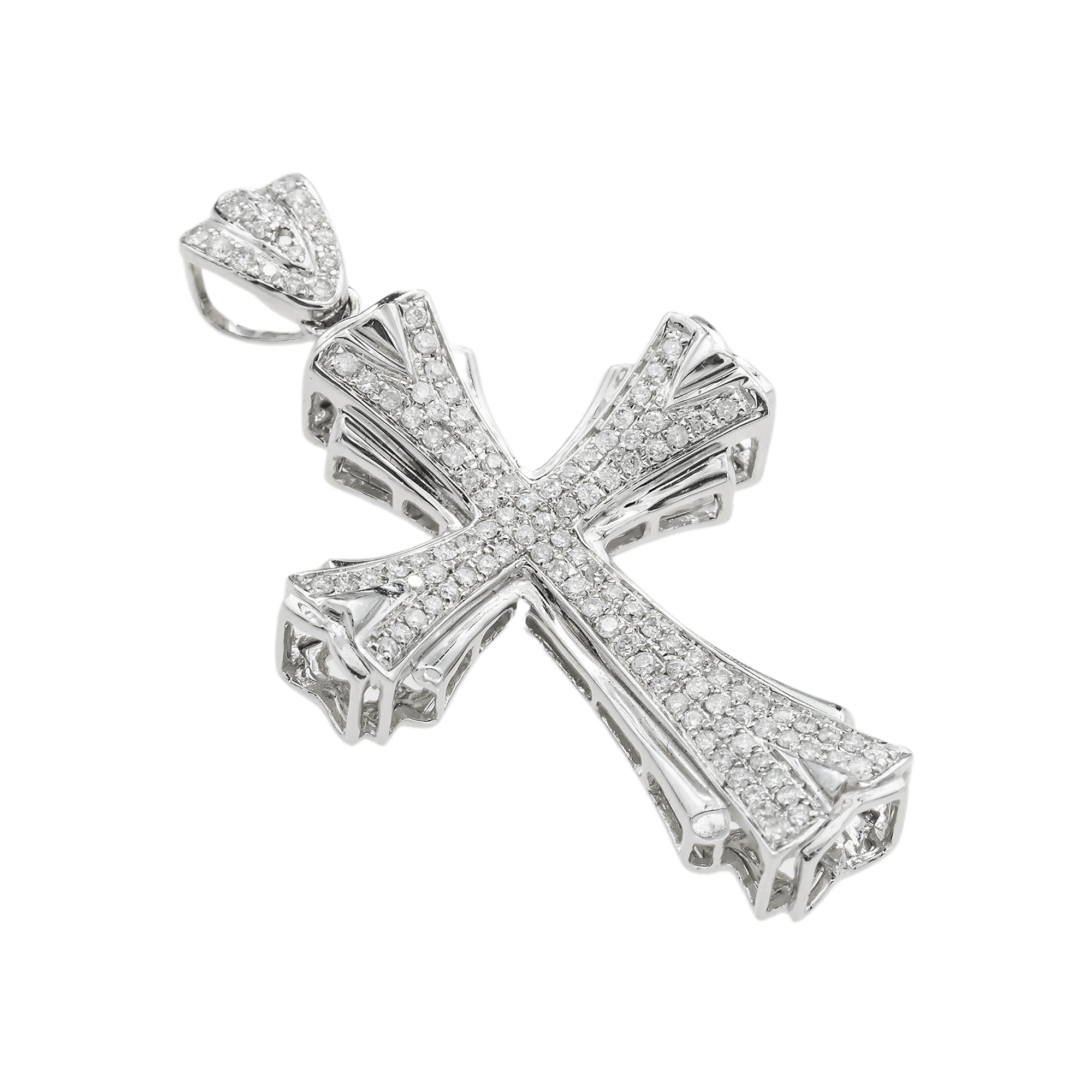 Side view of 14K White Gold Orthodox Cross Pendant – Iced Out with 1.50 CT Round Diamonds