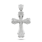 Close-up of 14K White Gold Orthodox Cross Pendant – 1.50 Carat Round-Cut Diamond Iced Design