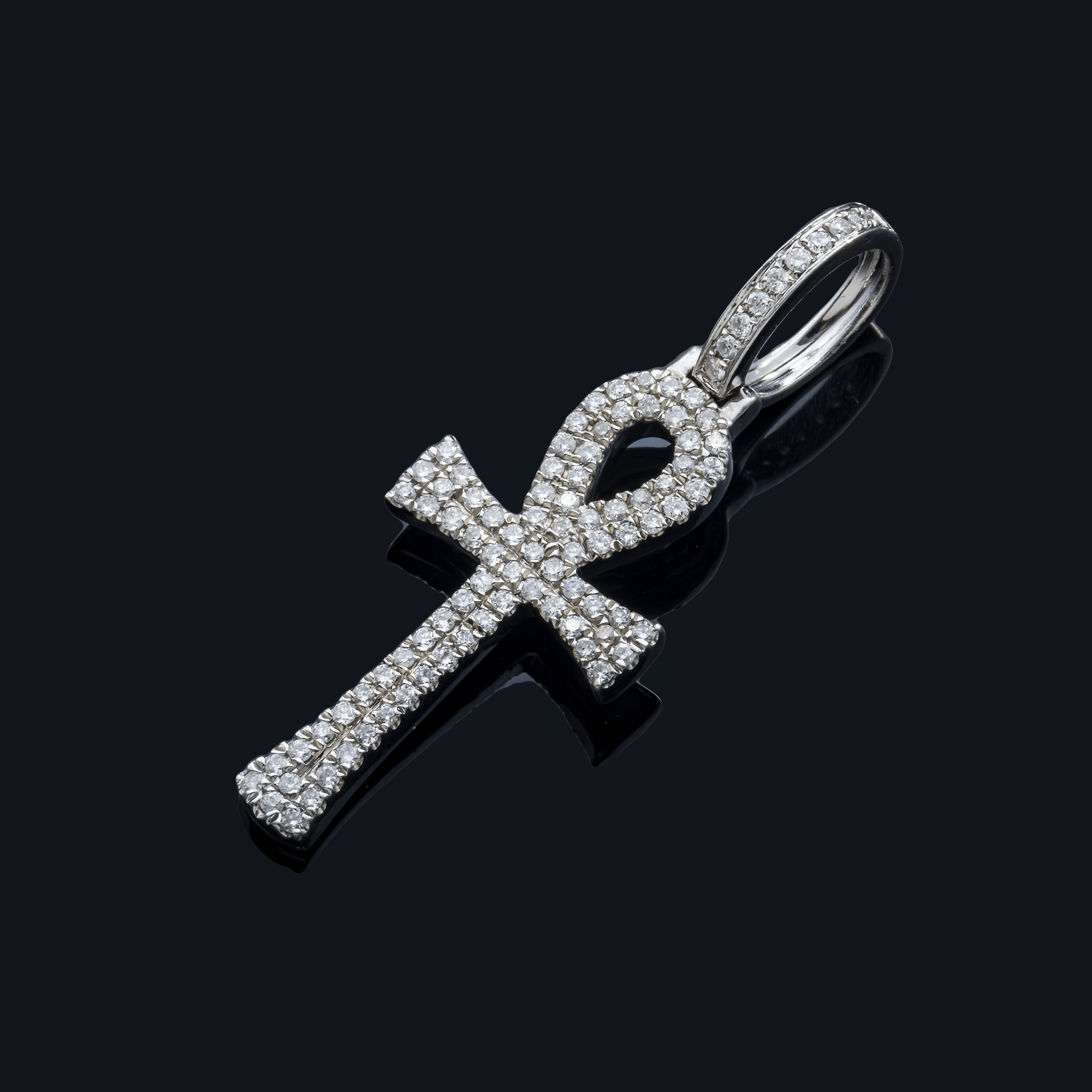 14K White Gold Ankh Cross Pendant – 0.50 Carat Round-Cut Diamond Egyptian Symbol Necklace