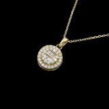 14K Yellow Gold Round Halo Pendant Necklace | 1.25 Carat Round & Baguette-Cut Diamond