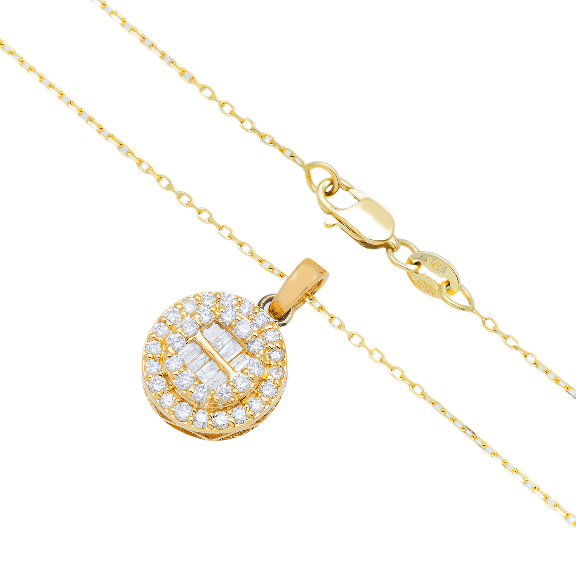 Detailed view of 14K Yellow Gold Diamond Round Halo Pendant Necklace – 1.25 Carat with Polished Chain