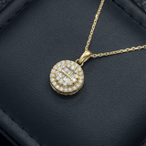 14K Yellow Gold Round Halo Pendant Necklace – 1.25 Carat Round & Baguette-Cut Diamond Iced Out Jewelry