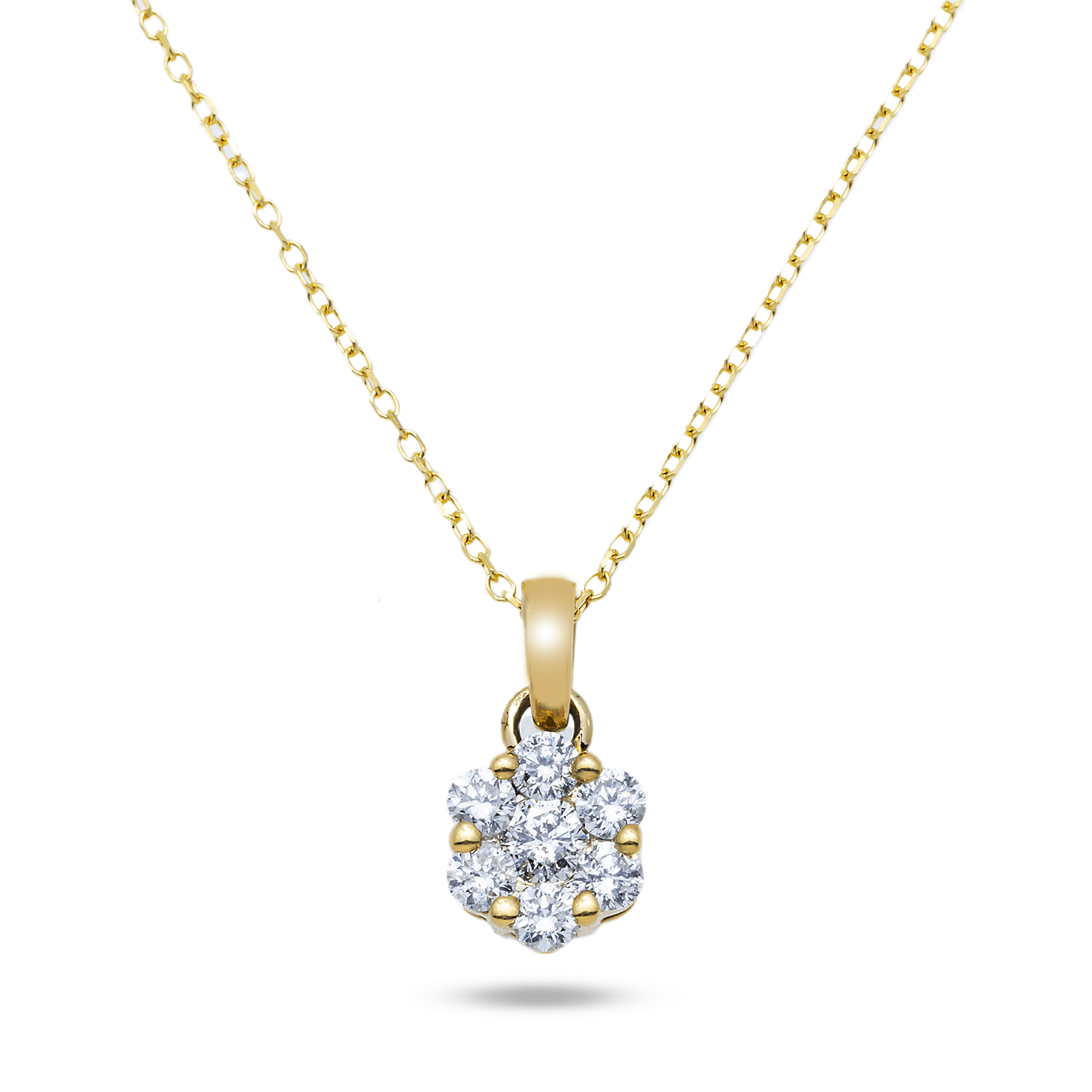 Detail view of 14K Yellow Gold Diamond Flower Pendant Necklace – 0.30 Carat Elegant Chain and Setting
