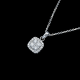 14K White Gold Square Halo Pendant Necklace | 0.75 Carat Round-Cut Diamond