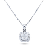 14K White Gold Square Halo Pendant Necklace | 0.75 Carat Round-Cut Diamond