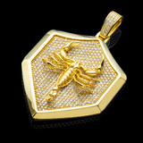 14K Yellow Gold Large Scorpion Shield Medallion Pendant | 8.15 Carat Round-Cut Diamond