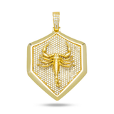 14K Yellow Gold Large Scorpion Shield Medallion Pendant | 8.15 Carat Round-Cut Diamond