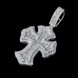 14K White Gold Gothic Clover Cross Pendant | 2.89 Carat Baguette-Cut & Round-Cut Diamond