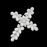 14k White Gold Flower Cross Pendant | 7.10 Carat Pear-Cut & Round-Cut Diamond