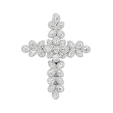 14k White Gold Flower Cross Pendant | 7.10 Carat Pear-Cut & Round-Cut Diamond