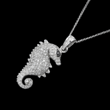 14K White Gold Seahorse Pendant Necklace | 1.50 ctw. Round Diamond
