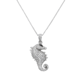 14K White Gold Seahorse Pendant Necklace | 1.50 ctw. Round Diamond