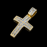 14K Yellow Gold Curved Cross Pendant | 3.00 Carat Princess-Cut & Baguette-Cut Diamond