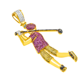 14K Yellow Gold Golden Swing Golf Pendant | 8.50 Carat Round-Cut Diamond