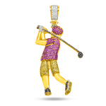 Gold Natural Diamond Pendant of golfer