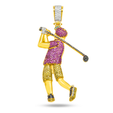 14K Yellow Gold Golden Swing Golf Pendant | 8.50 Carat Round-Cut Diamond