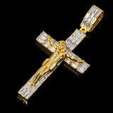 14K Yellow Gold Crucifix Jesus Cross Pendant | 6.18 Carat Emerald-Cut Diamond