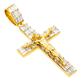 14K Yellow Gold Crucifix Jesus Cross Pendant | 6.18 Carat Emerald-Cut Diamond