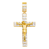 14K Yellow Gold Crucifix Jesus Cross Pendant | 6.18 Carat Emerald-Cut Diamond