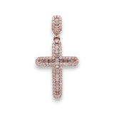 Colgante de oro rosa de 14 quilates con cruz de halo y diamante de 2,79 quilates