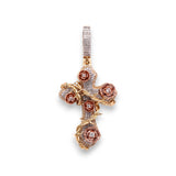 Colgante de cruz con diamantes "Thorne Roses" de oro amarillo de 14K y 1,16 quilates