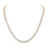 Cadena de tenis cuadrada de oro amarillo de 14 quilates, 15,00 ctw. Collar de diamantes redondos y baguette