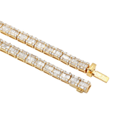 Cadena de tenis cuadrada de oro amarillo de 14 quilates, 15,00 ctw. Collar de diamantes redondos y baguette
