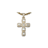 14K Yellow Gold Halo Square Cross Charm 6.03 ctw. Baguette & Round Diamond Pendant