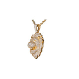 14K Yellow Gold Lion Head Micro Pave Charm 13.60 ctw. Round Diamond Pendant