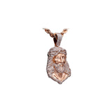 14K Rose Gold Solid Pave Jesus Head Charm 1.94 ctw. Round Diamond Pendant