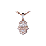 14K Rose Gold Prong Set Hamsa Charm 1.68 ctw. Round Diamond Pendant