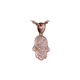 14K Rose Gold Prong Set Hamsa Charm 1.68 ctw. Round Diamond Pendant