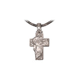 14K White Gold Solid Cross Jesus Face Charm 1.71 ctw. Emerald Cut Diamond Pendant