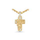 14K Yellow Gold Solid Cross Jesus Face Charm  1.02 ctw. Emerald Cut  Diamond Pendant