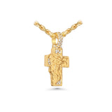 14K Yellow Gold Solid Cross Jesus Face Charm  1.02 ctw. Emerald Cut  Diamond Pendant