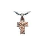 14K Rose Gold Solid Cross Jesus Face Charm 0.96 ctw. Emerald Cut Diamond Pendant